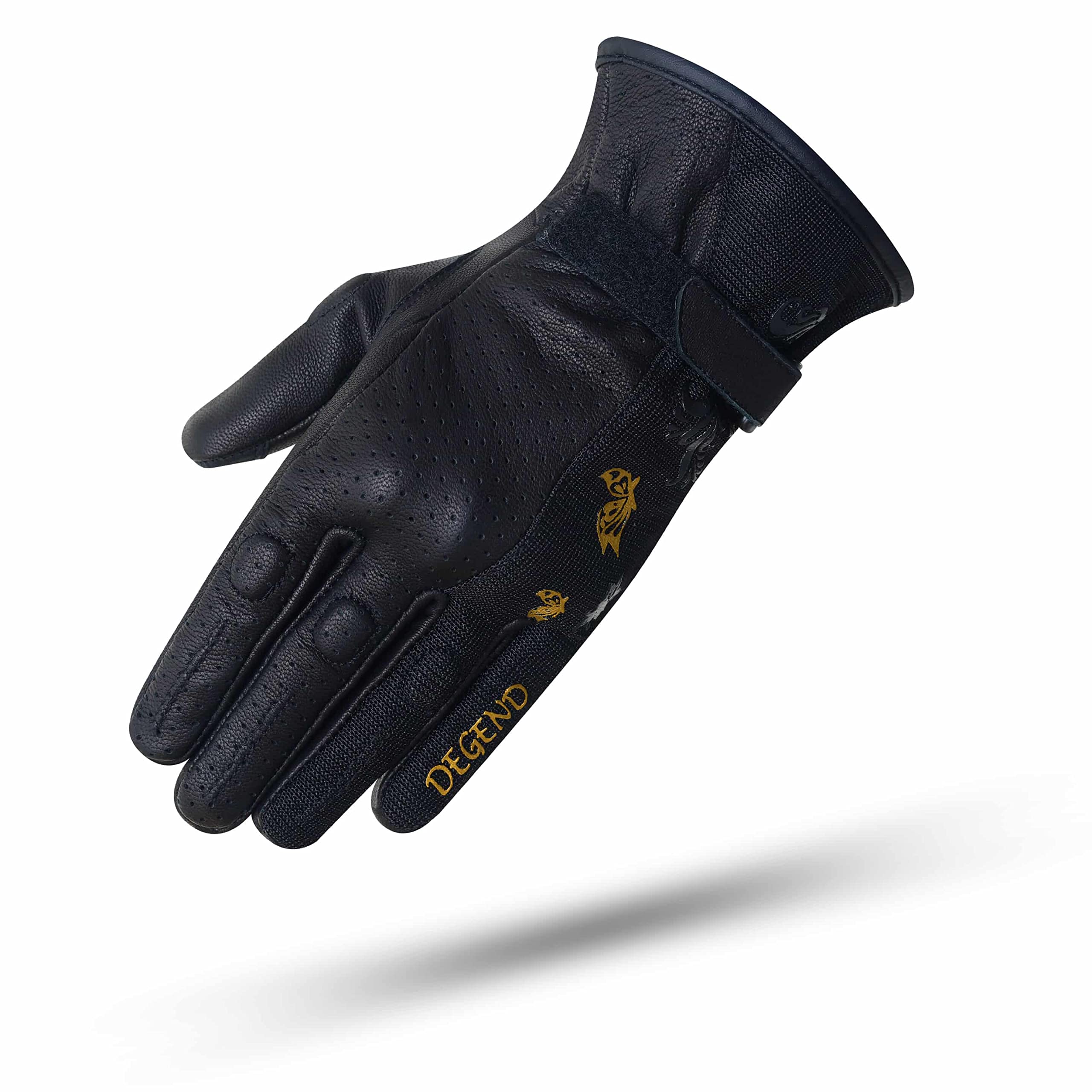 Butterfly Gold | Guanti Moto Estivi da Donna in Pelle Traforata con Imbottitura Tempa Foam e Protezioni in Tpu - Omologati, Nero Oro, XL