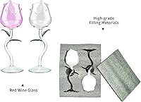 Vista 7 de Copas de vino de rosas con flores, juego de 2 copas de vino tinto creativas, copas de vino de flores rosas, copas de jugo de cóctel, para fiestas