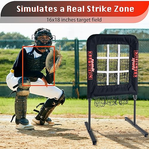 Miniatura 5 de Heavy-Duty 9 Hole Pitching Net with Strike Zone, BaseballSoftball Pitching Target, Portable Height-Adjustable Pitcher Training Equipment, Includes 4
