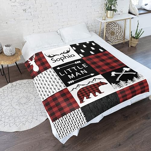 Miniatura 2 de XOZOTY Lumberjack Buffalo - Manta personalizada con diseño de oso a cuadros para niños, recién nacidos, baby shower, regalo para mascotas, 30 x 40