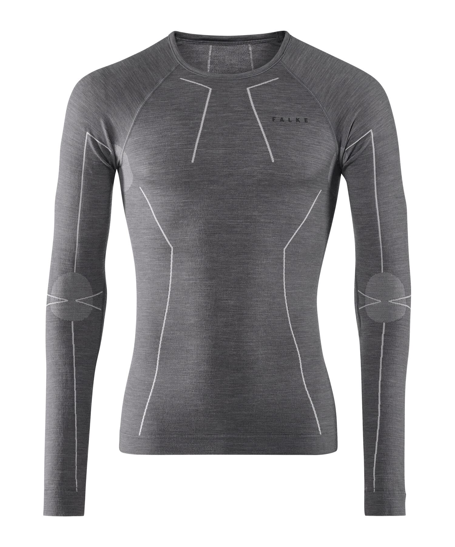 FALKE Mężczyźni Warstwa podstawowa (góra) Wool-Tech Round Neck M L/S SH Bielizna Termoaktywna Z Merynosa szybkoschnące ciepłe 1 Sztuka, Szary (Grey-Heather 3757), S