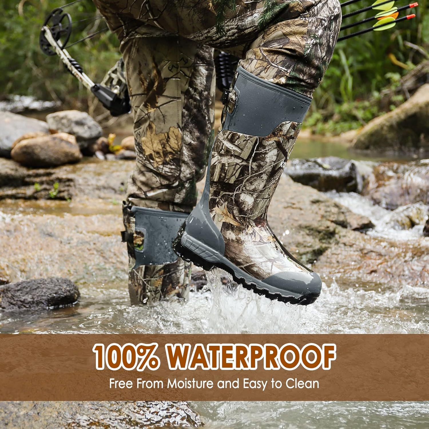 Kalkal Hunting Boots, Waterproof Anti-slip Rain Boots, Insulated Rubber Boots with 6mm Neoprene, for Hunting Working Farming (Size 6-14)