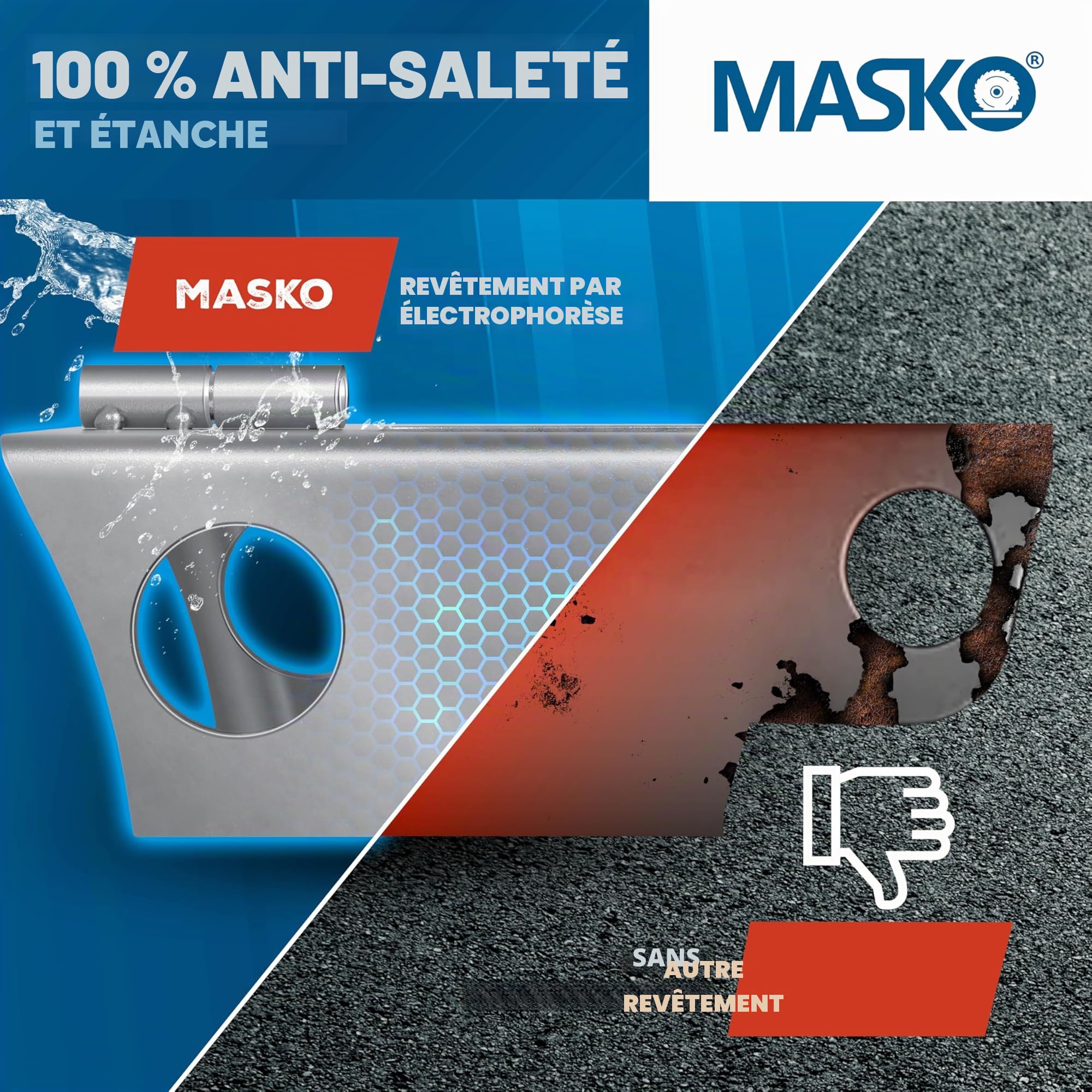 MASKO Serrure de remorque avec système à charnière - Accroché et décroché, protection antivol, avec serrure à disque, clé et capuchon de protection, argent