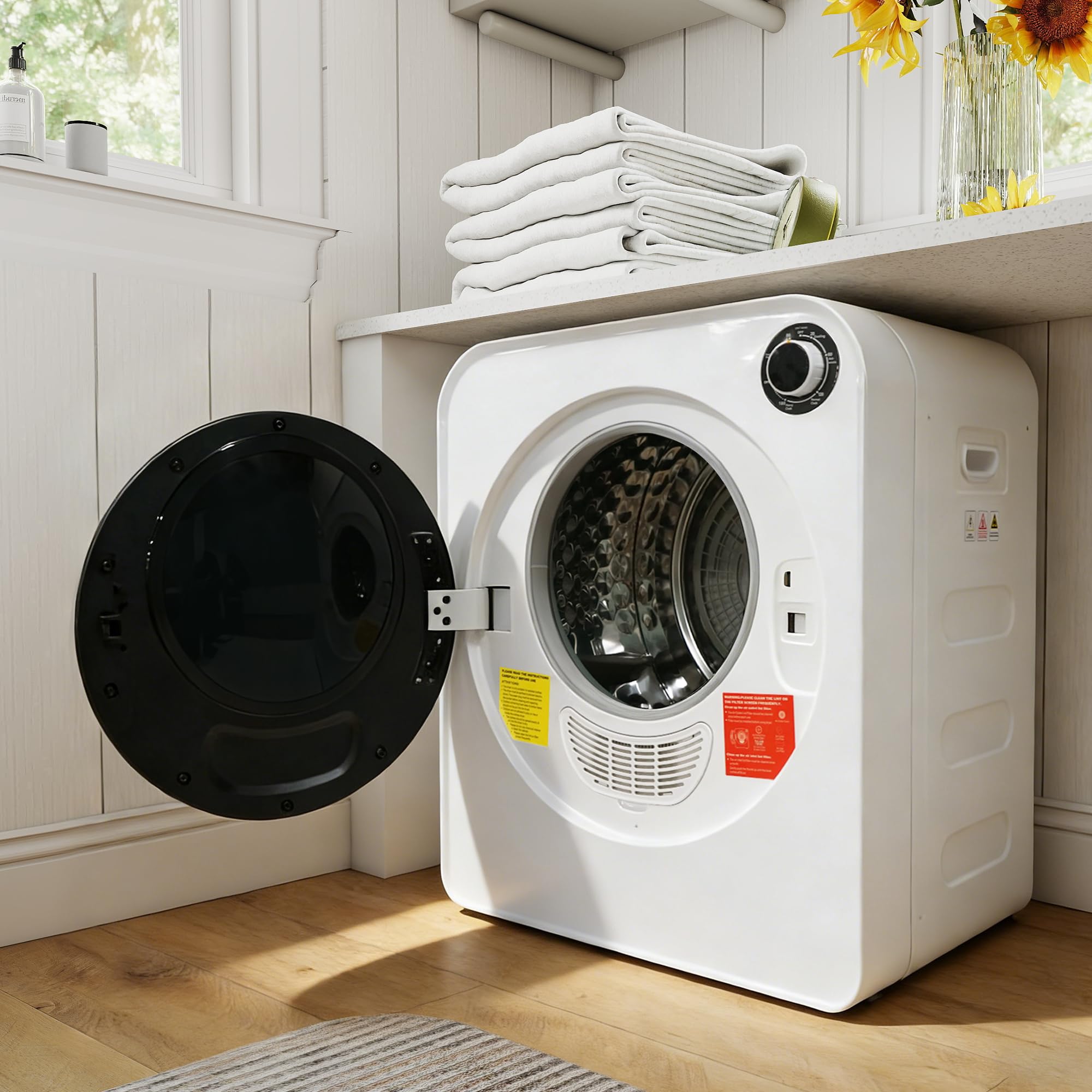 Secadora de 3 kg de capacidad nominal (4 kg eficaz) con calefacción de cerámica PTC, tambor de acero inoxidable, 4 programas de secado, función de refrigeración, doble seguridad, apilable y montaje en