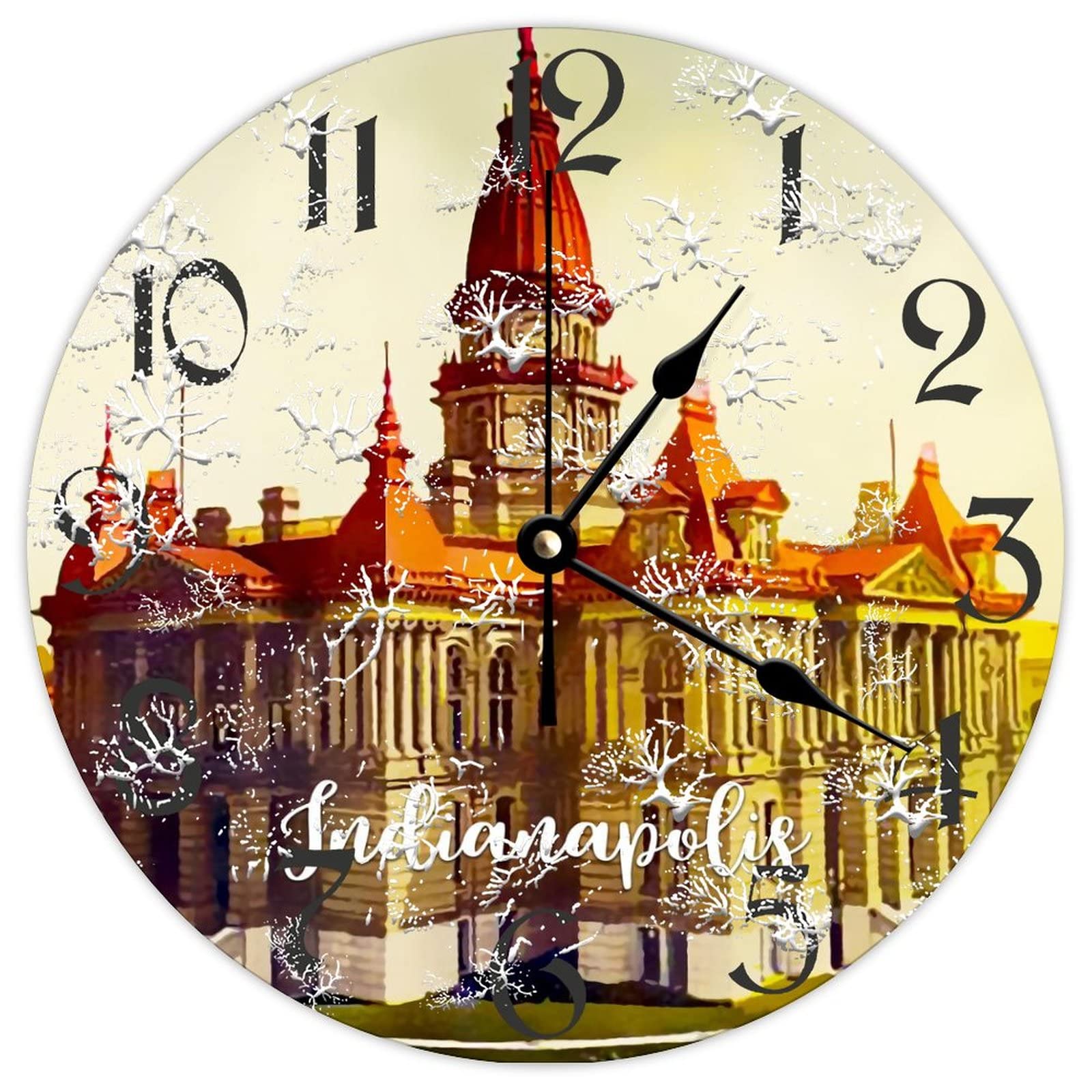 Horloge murale ronde en bois Indianapolis rétro silencieuse 38cm pour déco cuisine
