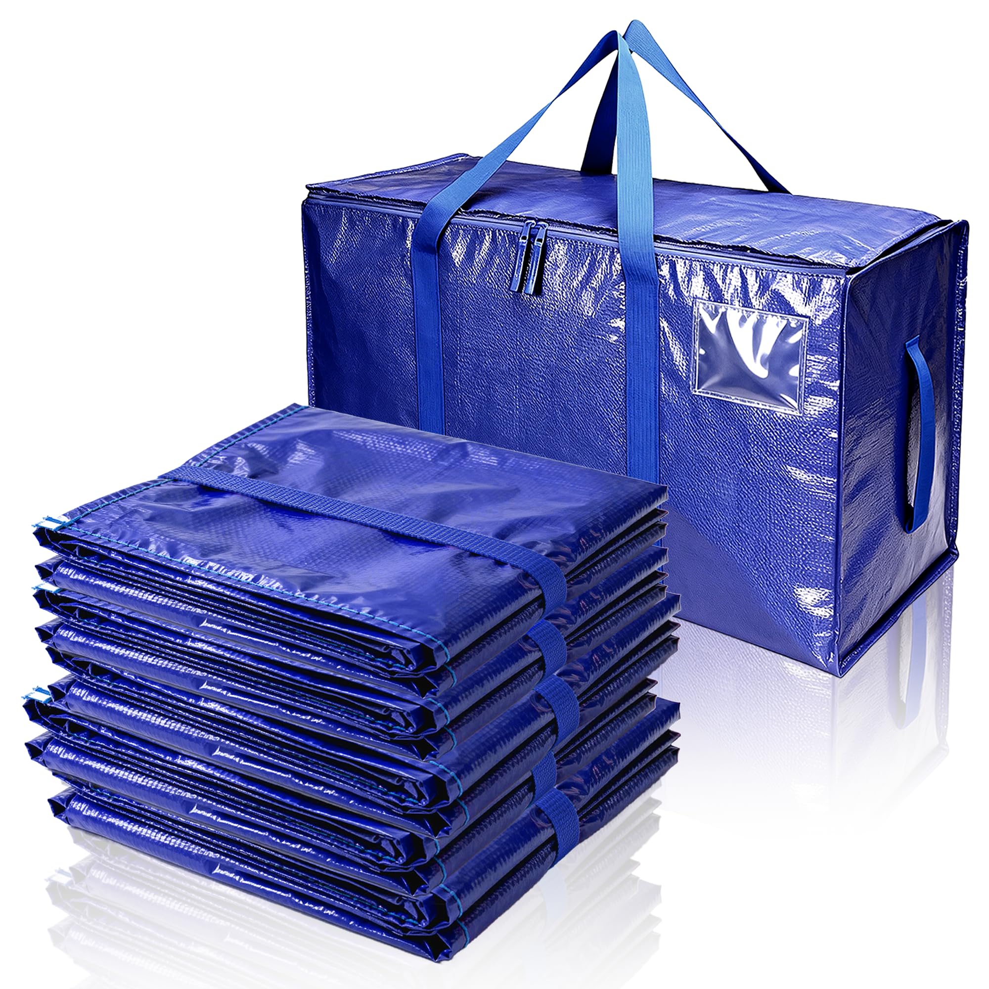 6 Pack 94L Extra Large Storage Bags with Zips, Heavy Duty Moving Bags for Clothes, Bedding & Duvets, Reinforced Handles, Durable Reusable Laundry Bags Alternative