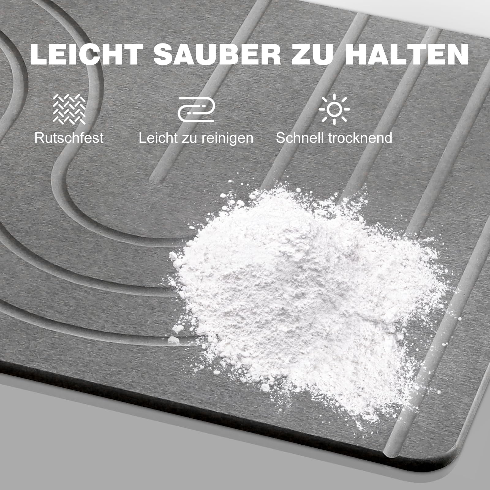 Groß Stein Badenmatte 80x50cm, 2024 Neu Kieselgur Badematte rutschfest, Duschvorleger Badvorleger Schnell Trocknend 100% Natürlich, Super Saugfähig Badezimmermatte (Grau, 80x50cm)
