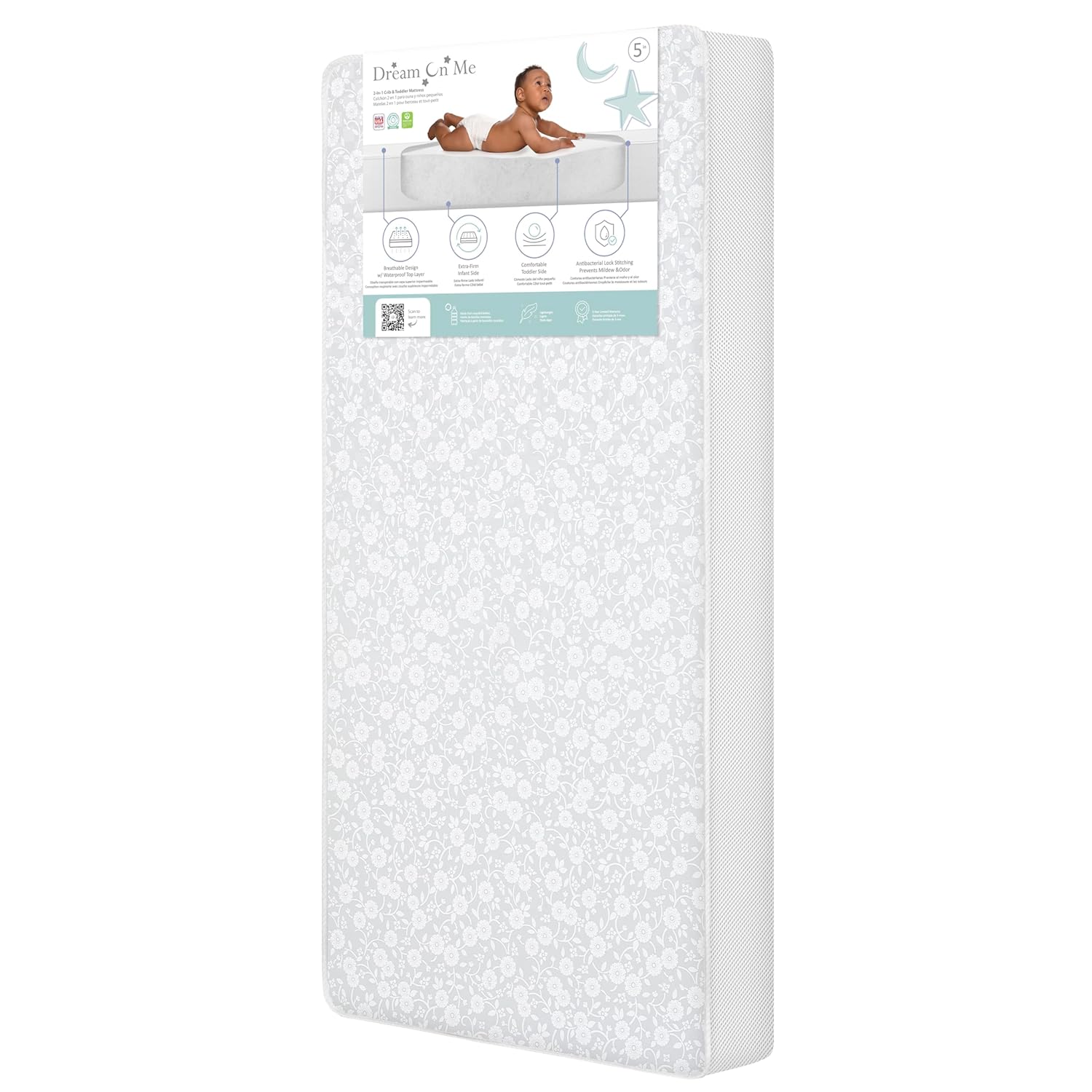 Dream On Me Breathable Orthopedic Extra Firm Crib & Toddler Mattress, Blue/White