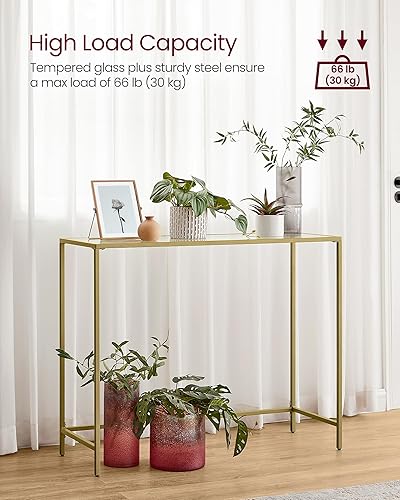 Miniatura 29 de VASAGLE ULGT026B01 - Mesa de consola de 39.4 pulgadas, mesa de sofá de vidrio templado, mesa de entrada moderna, marco de metal, fácil de montar,
