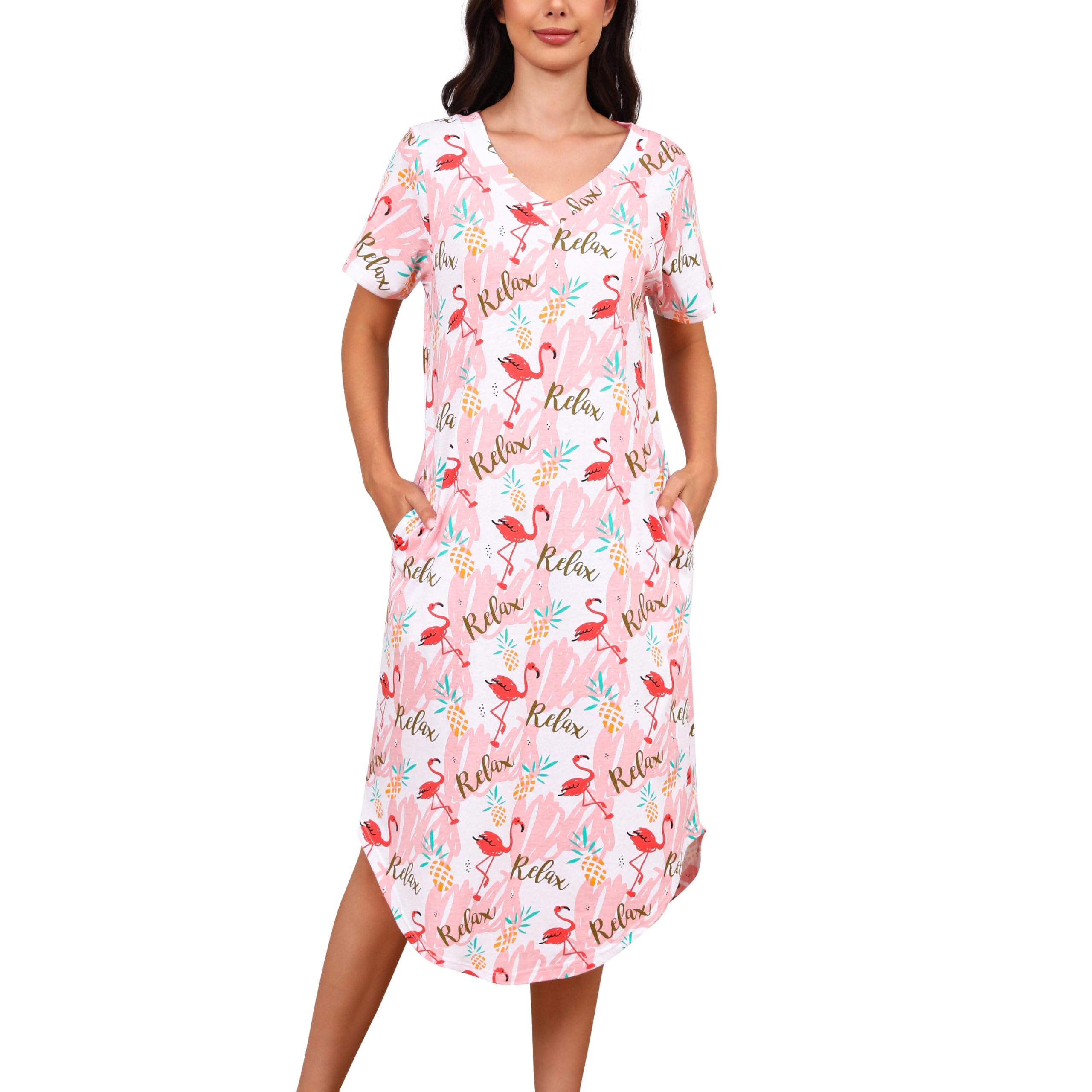 PNAEONG Nightgowns for Women Cotton Short Sleeve Long Nightshirts