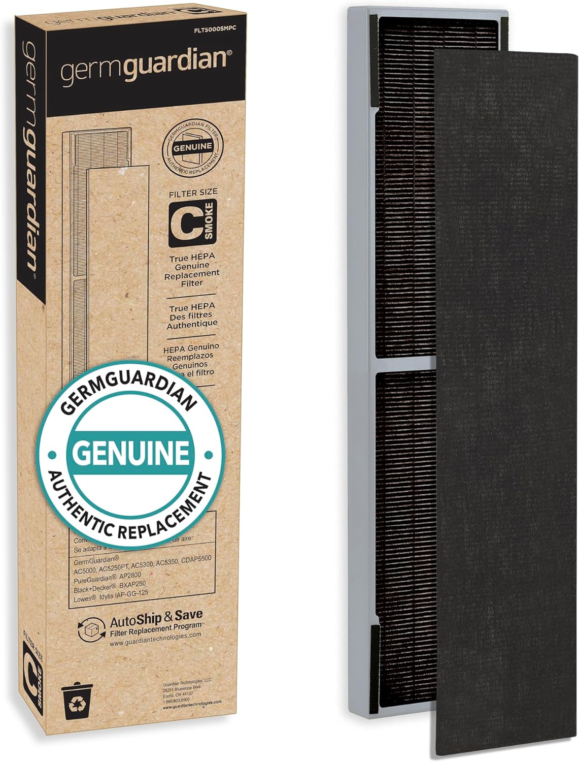 GermGuardian Filter C Smoke Clear HEPA Genuine Air Purifier Filter, for Wildfire Smoke, Odors, Removes 99.97% of Pollutants and Smoke Toxins, for AC5000, AC5250, AC5300, AC5350, CDAP5500, FLT5000SM HEPA Smoke 1.0
