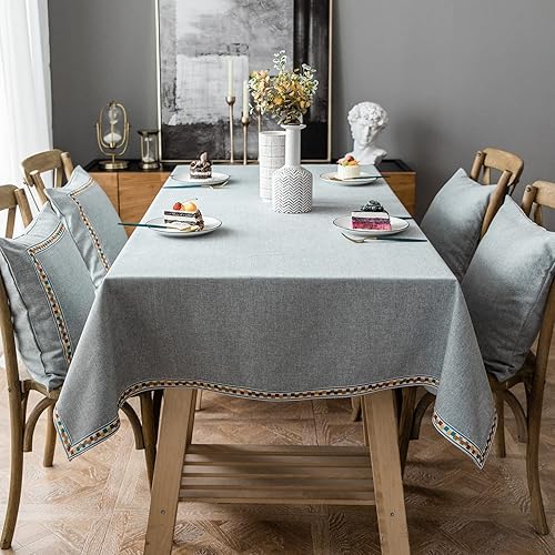 Miniatura 2 de Mantel bordado de color liso, 138 x 47 pulgadas, mantel rectangular repelente al agua y al aceite, mantel lavable de poliéster y lino de algodón,