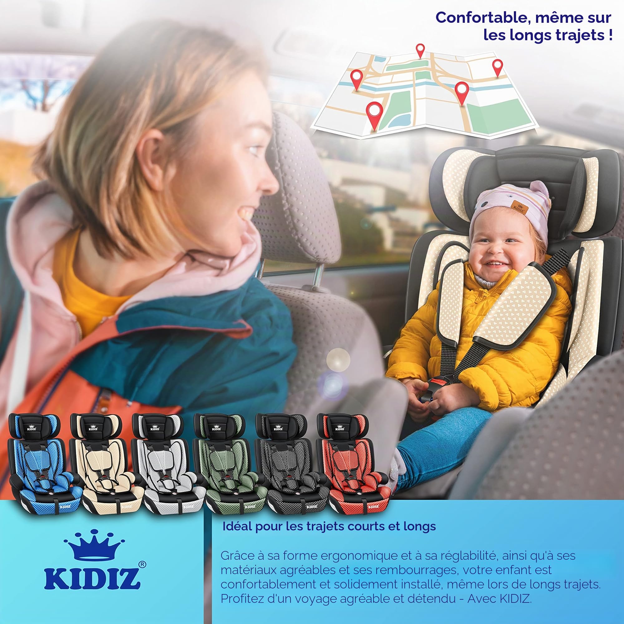 KIDIZ® Siège auto enfant | coque de siège auto | 9-36 kg 1-12 ans | Groupe 1/2/3 | universel | homologué selon ECE R44/04 | 6 couleurs différentes, Beige
