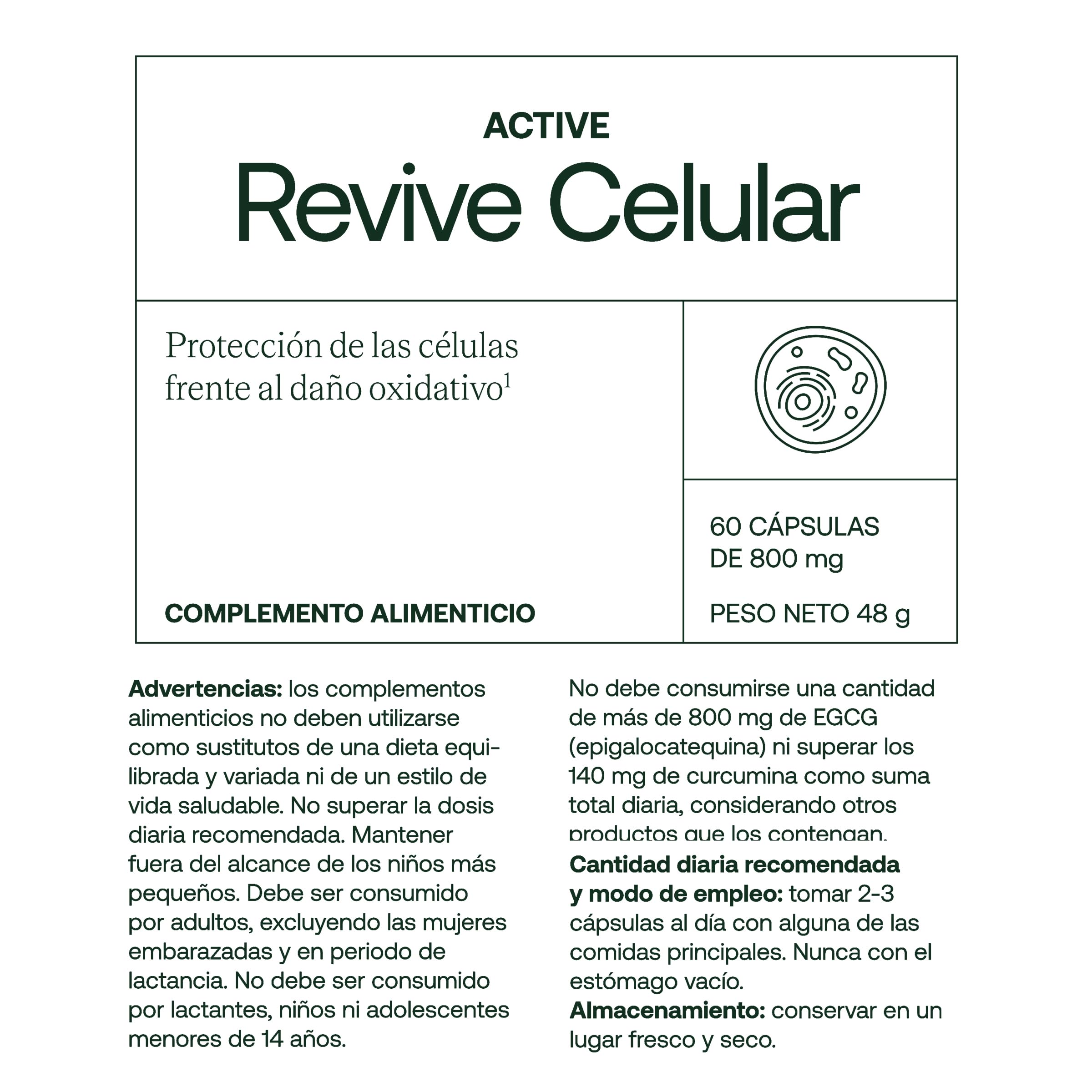 ACTIVE REVIVE CELULAR - Protección de las células frente al daño oxidativo | Fisetina, té verde, curcumina, reishi, resveratrol, quercetina, berberina, CoQ10, vitamina C, PQQ y astaxantina |