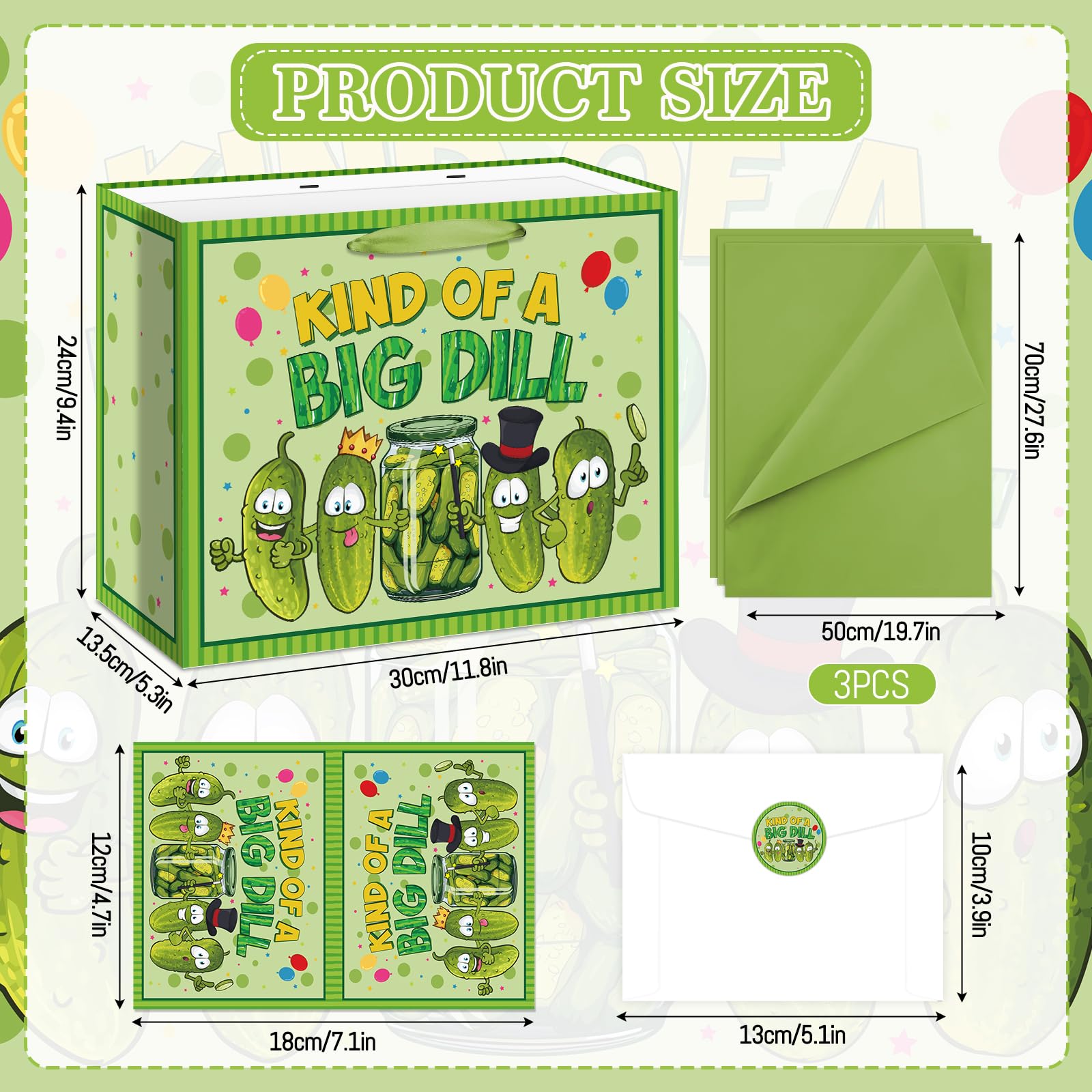 Allparty Funny Pickle Gift Bag Cute Pickle Birthday Bag with Wrapping Paper Card Sticker Envelope Fruit Vegetable Cucumber Party Goodies Favors Bags for Boys Girls Baby Shower Gifts Wrap