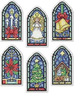 Design Works Crafts Stained Glass Counted Cross Stitch Ornament Kit - Set of 6