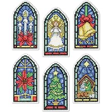 Tobin Stained Glass Ornaments Counted Cross Stitch Kit-2X4 14 Count Set Of 6