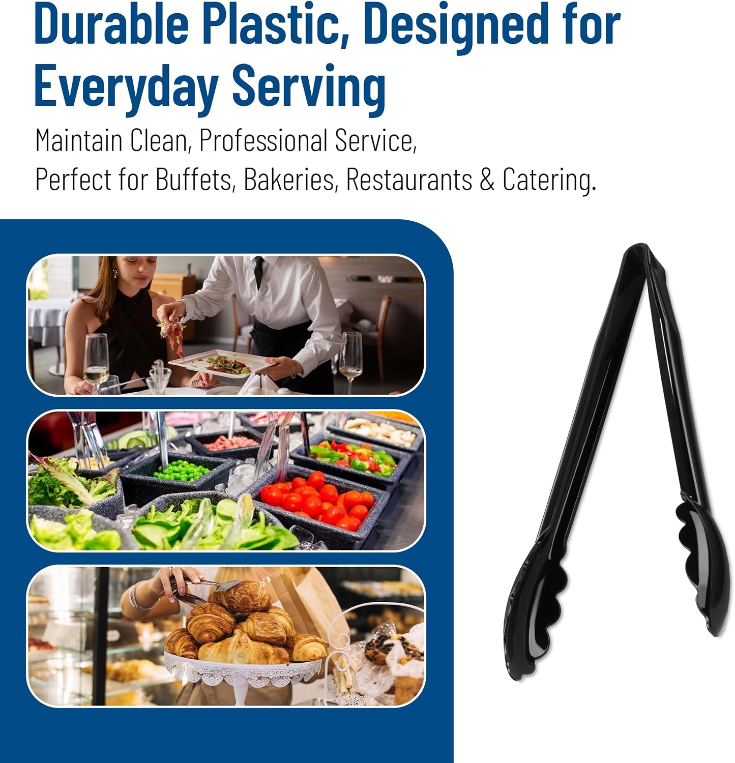 Carlisle FoodService Products 470903 Carly Salad Tong, 9" Utility Tong, Black, 1 Pack