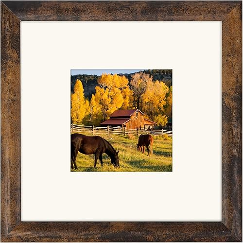 AEVETE Marco de Fotos 8x8 Marcos de Fotos Marrón Oscuro Rústicos para Decoración de Pared y Escritorio
