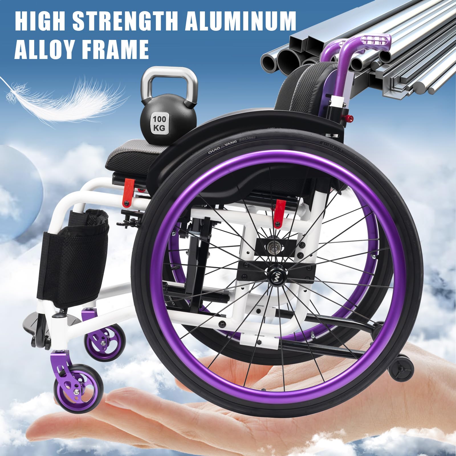 Silla De Ruedas Ligera para Adultos, Sillas De Ruedas Deportivas Manuales Plegables,Ultraligera de Aleación de Aluminio,Silla de Ruedas de tránsito, liberación rápida(Seat Width 38cm/15in,B)