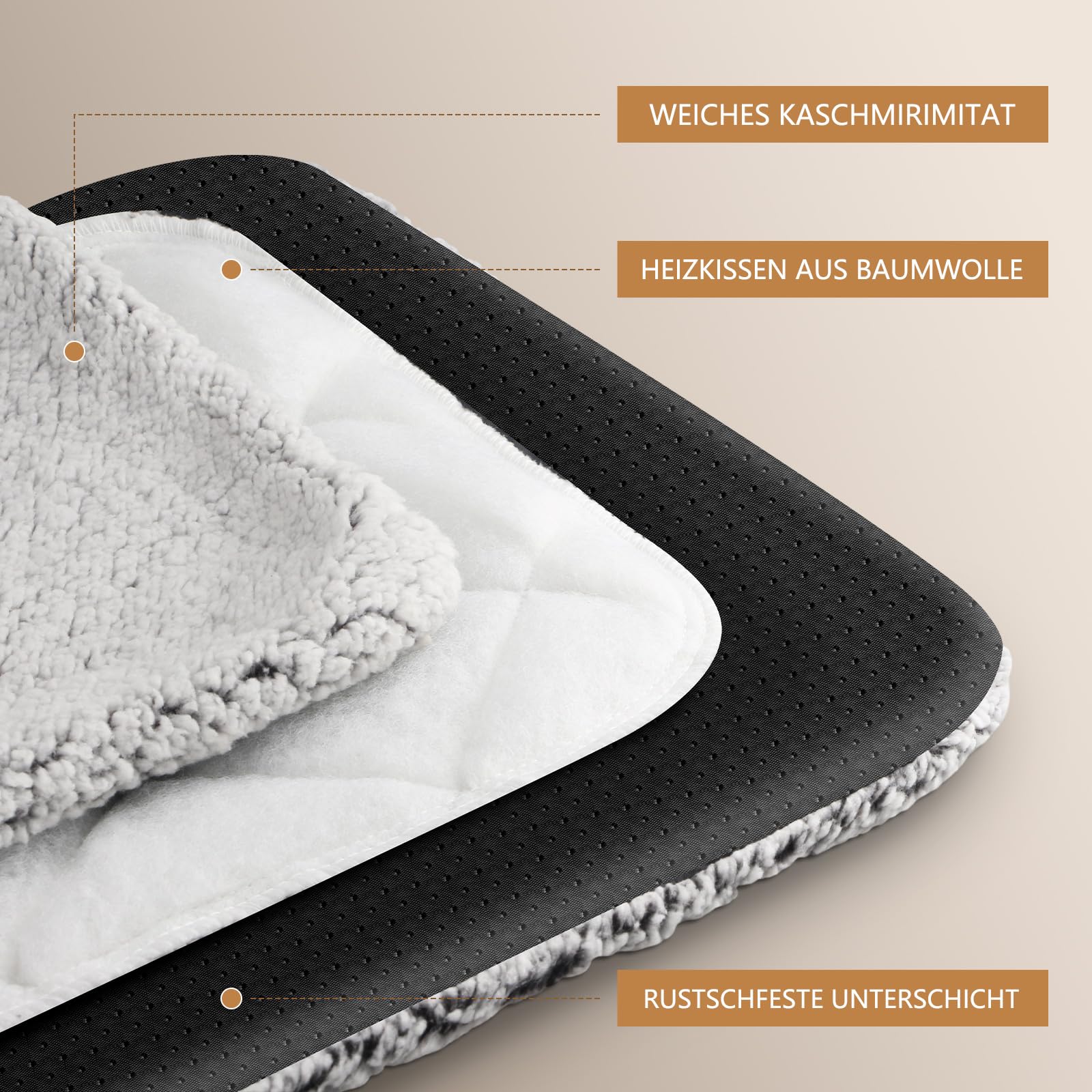 MOCOBO Samogrzewczy koc dla psów i kotów, 60 x 40 cm – koc termiczny nadaje się do prania, antypoślizgowy spód, kremowy