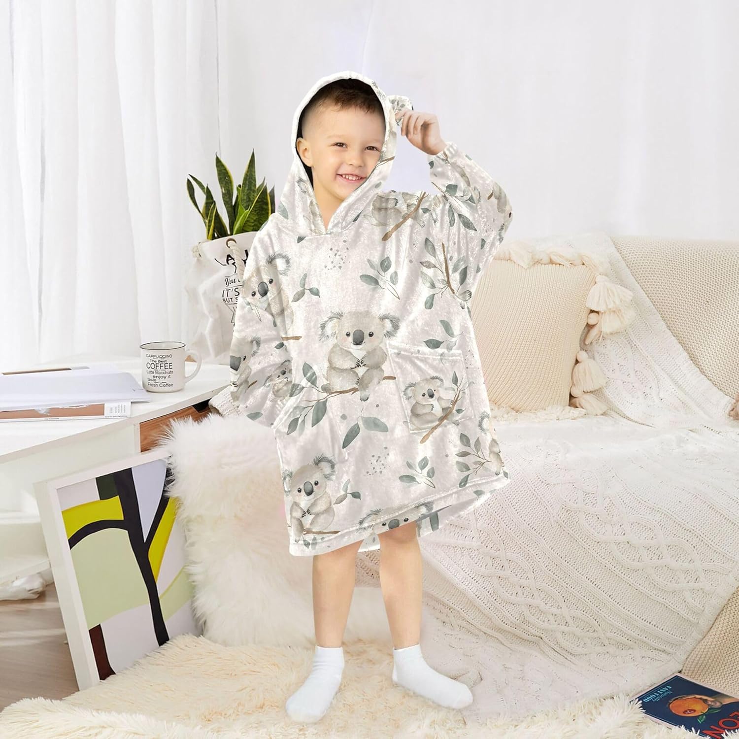 Cute Koala Kids Wearable Blanket Hoodie with Pocket and Sleeves for Toddlers, Cute Hoodies Girls Boys B0404140
