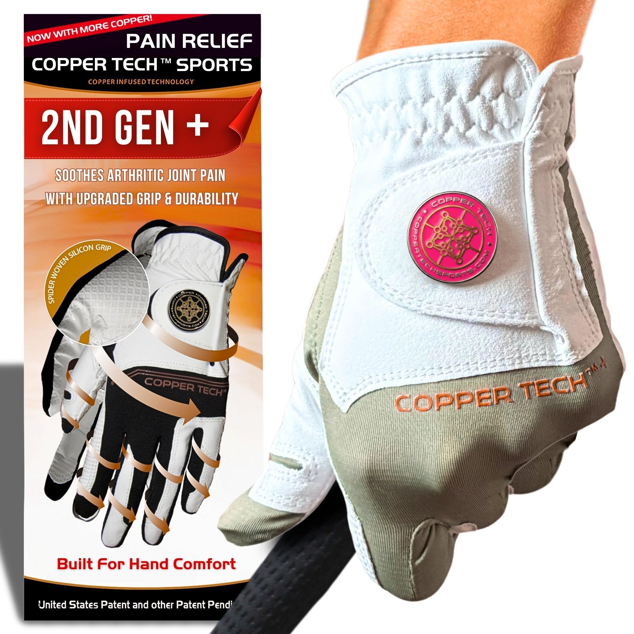 Copper Tech Plus Ladies Golf Gloves Women (2nd Gen) | Copper Compression Joint Support with Flexible & Comfortable Fit | Tacky Silicone Pad