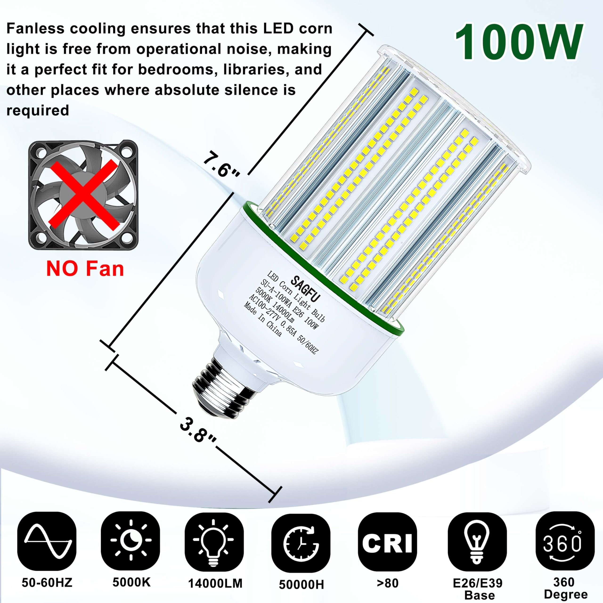 100W LED Corn COB Light Bulb LED Corn Bulb 5000K Daylight White 2-Pack 1000W Equivalent Super Bright E26 — view 5