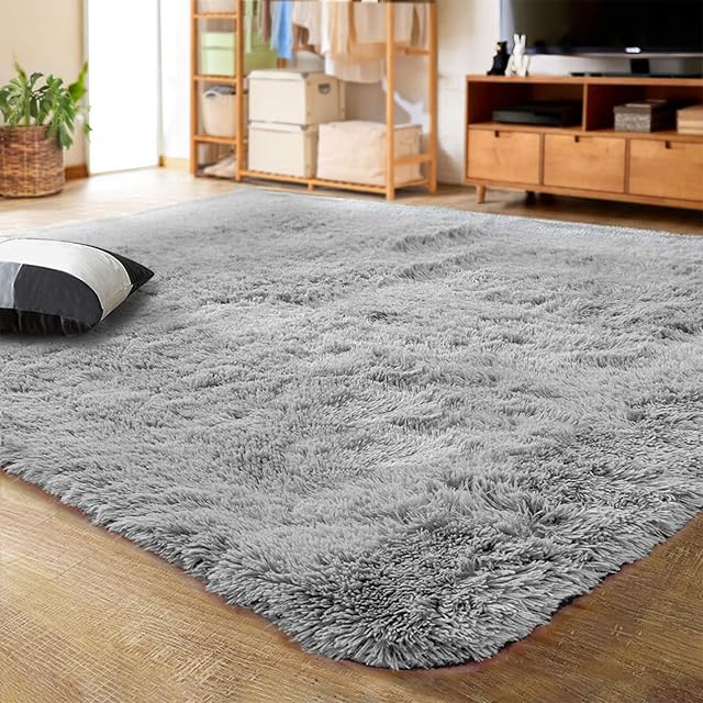 LOCHAS Area Rugs for Living Room, Fluffy Shaggy Super Soft Carpet Suitable as Bedroom Rug Nursery Rugs Kids Mat, Large Floor Mat Furry Plush Rug for Home Decor 90 X 150cm Grey