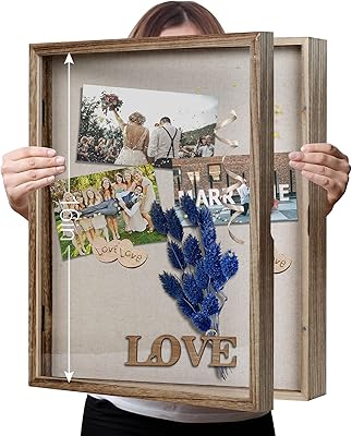 Shadow Box 13x16 Display Linen Background and 8 Stick Pins Solid Wood Memory Box Display Case for Photo,Sports Memorabilia, Awards, Medals and Tickets.