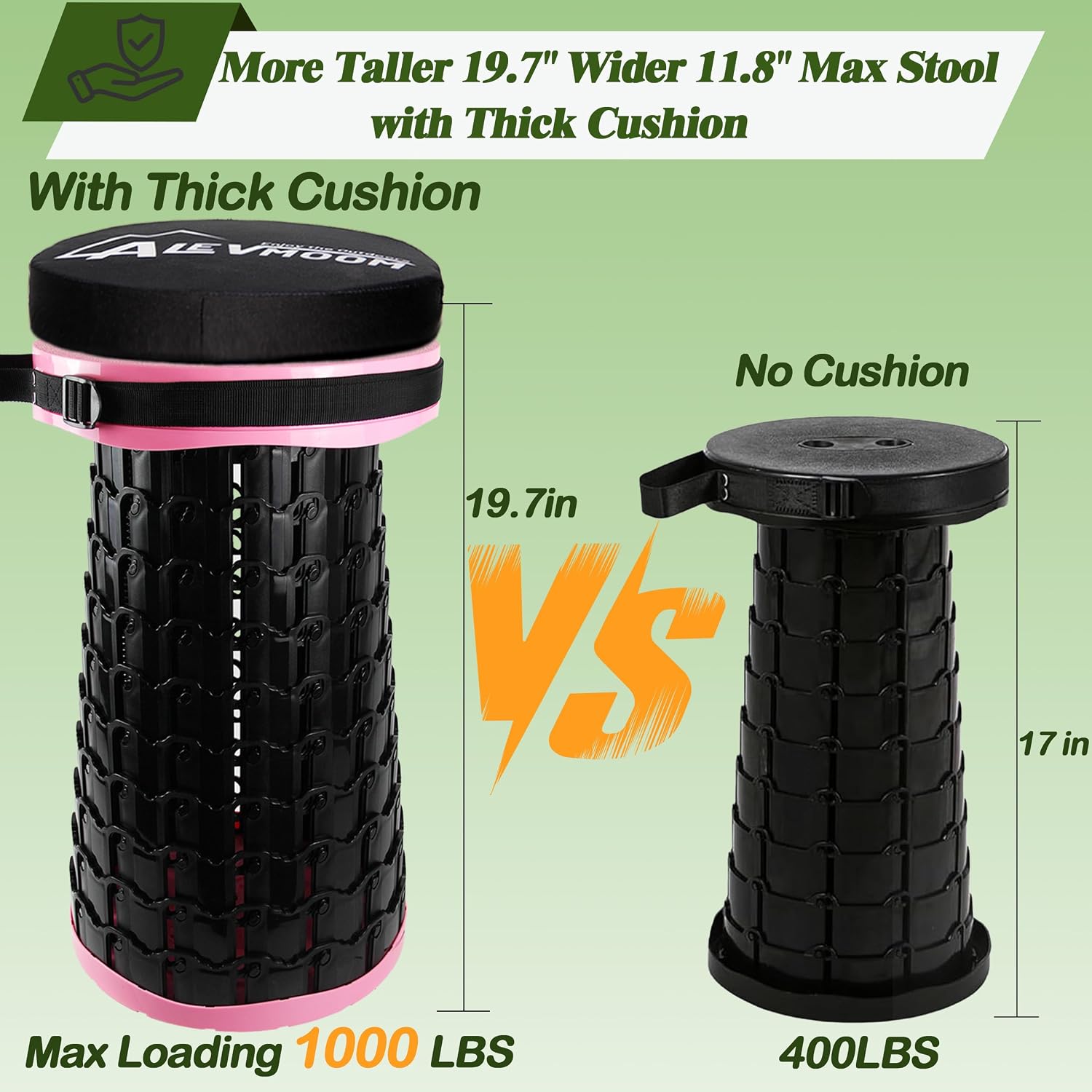 ALEVMOOM Upgraded XXL Collapsilbe Stool with Cushion,More Sturdy and Height 19.7“,D11.8”,Portable and Lightweight Adjustable Telescoping Stool for Camping Hiking BBQ Max Loading 1000Ibs image 5