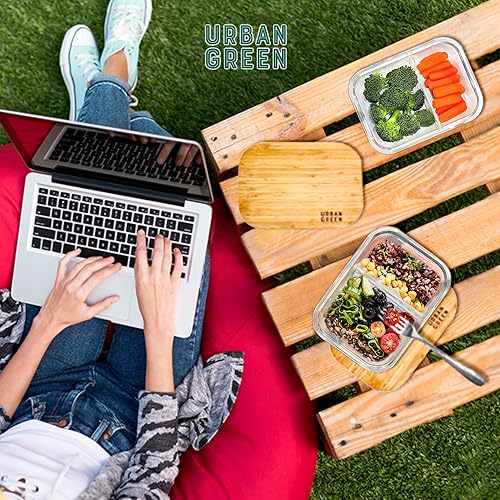 Miniatura 6 de Recipientes de vidrio, tapas de bambú, verde urbano, recipientes de preparación de comidas, recipientes de vidrio para almacenamiento de alimentos,