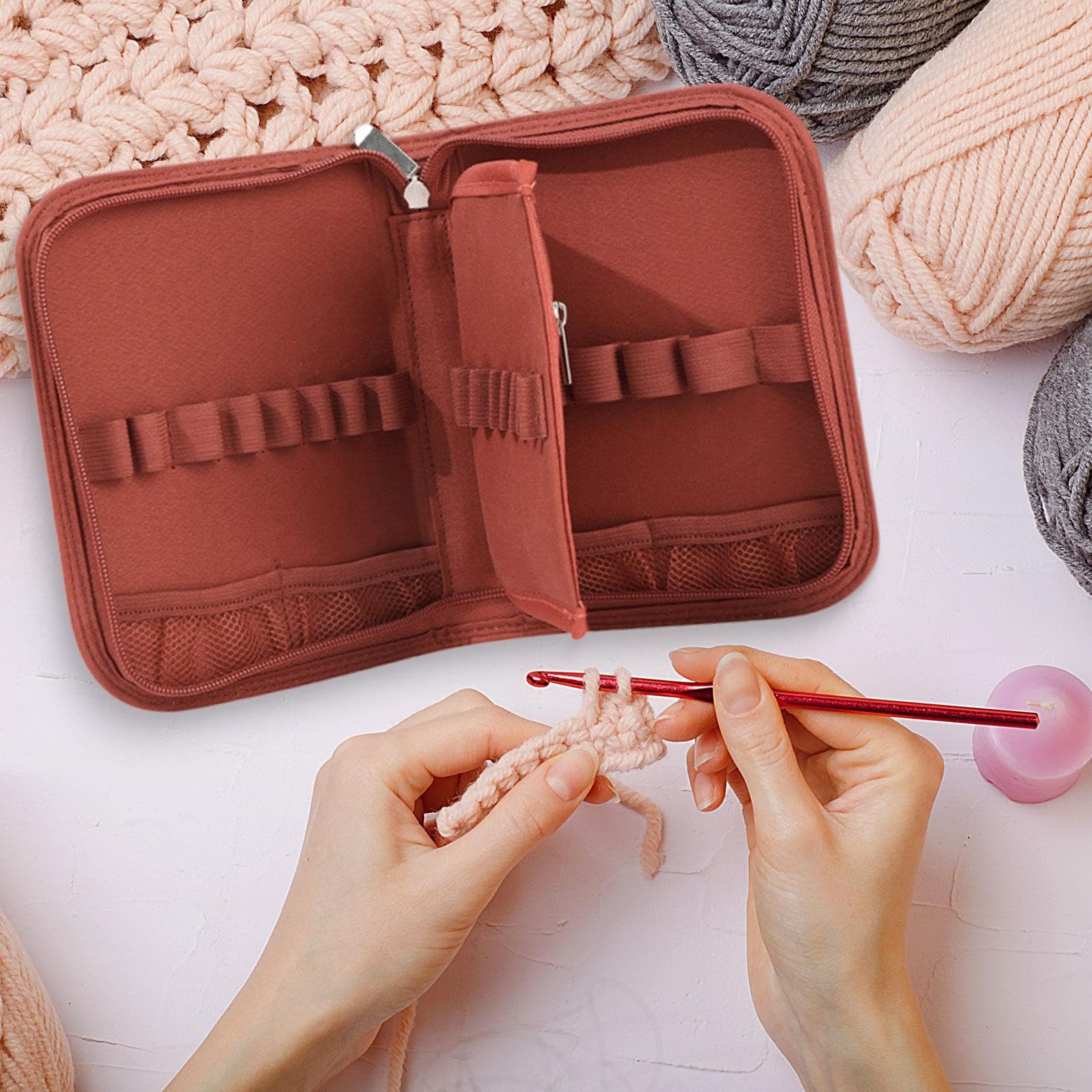 Harilla Estuche para Agujas de Crochet, Bolsa para Herramientas de Tejido, Elegante Estuche para Guardar Accesorios de Crochet para entusiastas, Rojo