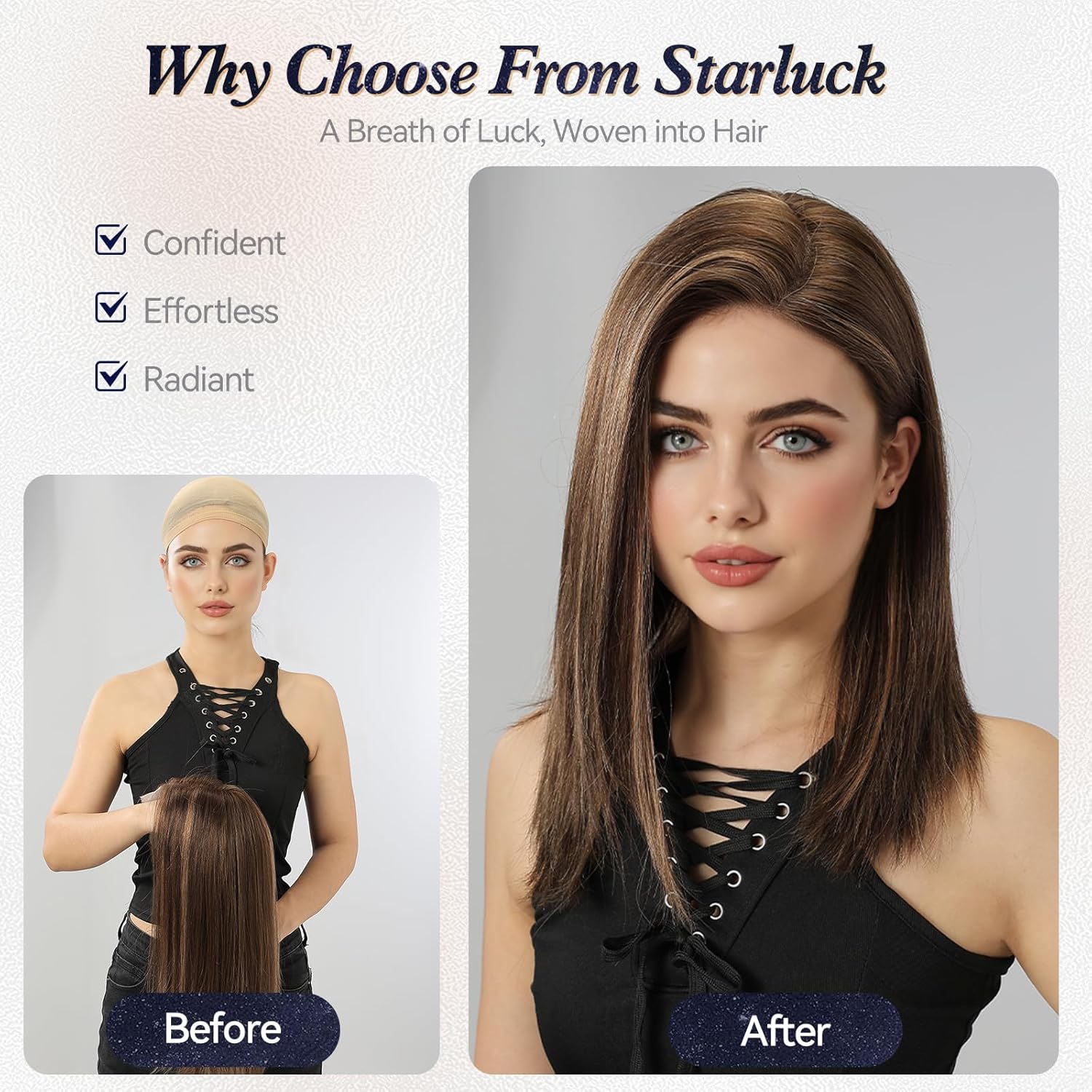 starluck Human Hair Wig for Women HD Lace Front Wigs Real Human Hair Wigs Dark Brown with Blonde Highlights (2/6/BC#) Layered Wig 16 Inch Realistic and Resistant for Daily Party Use