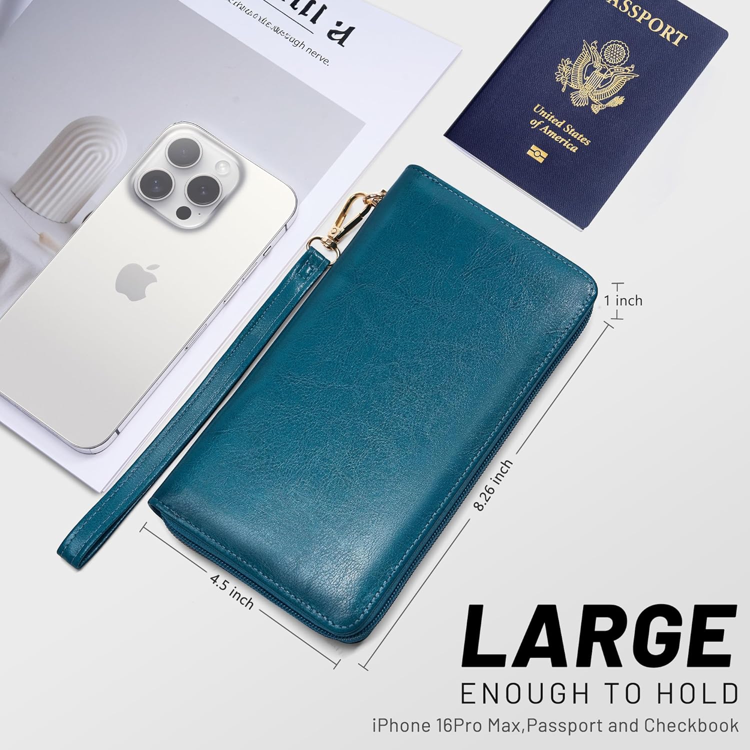 Chelmon Women's Vegan Leather Clutch Wallet with Zip, Hand Strap, Large Capacity - Image 4