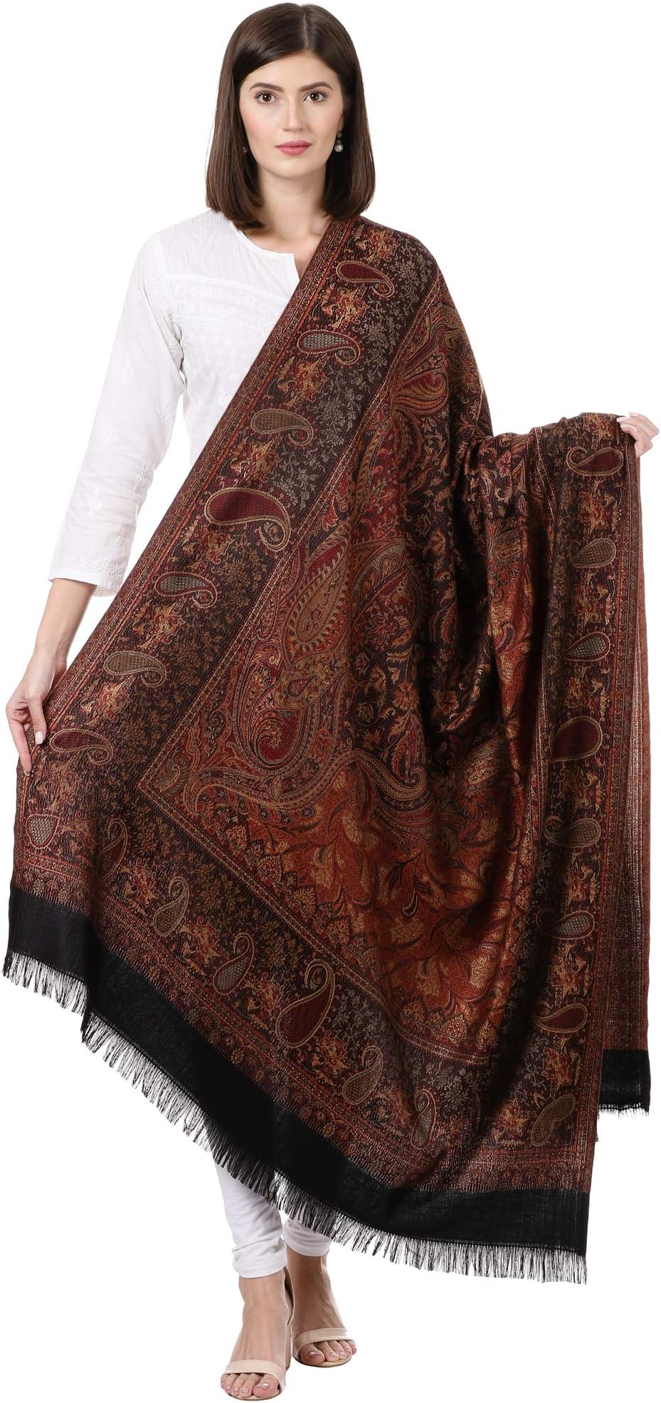 Pashtush Women's Kashmiri Shawl, Faux Pashmina Shawl, Warm and soft, Luxury Design (Black)