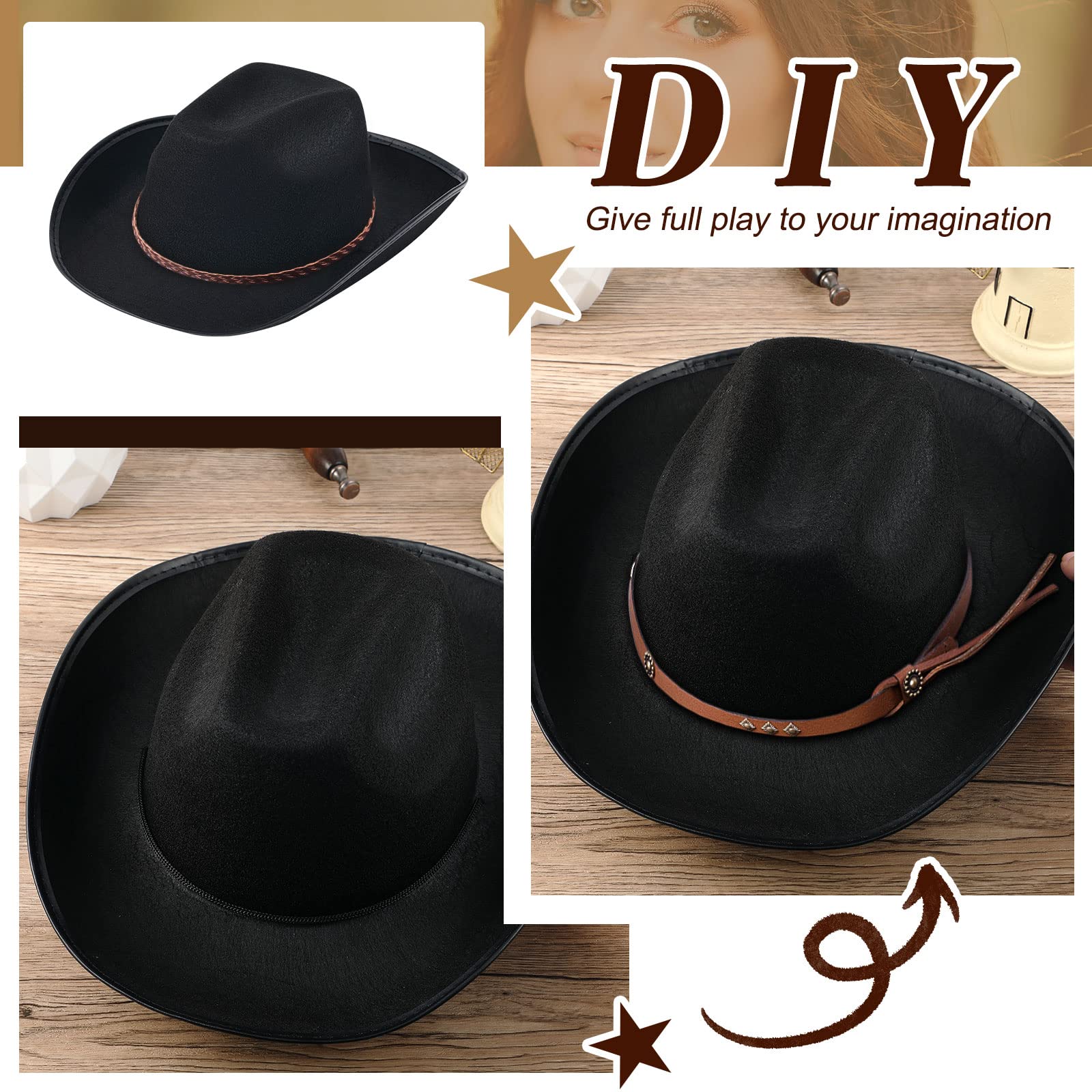 8756 6 Sets Adult Cowboy Hat For Women And Men Western Cowgirl Hats 6-36Set Cowboy Hats and Bandanas Bulk Cowgirl Hats for Women  main image 4