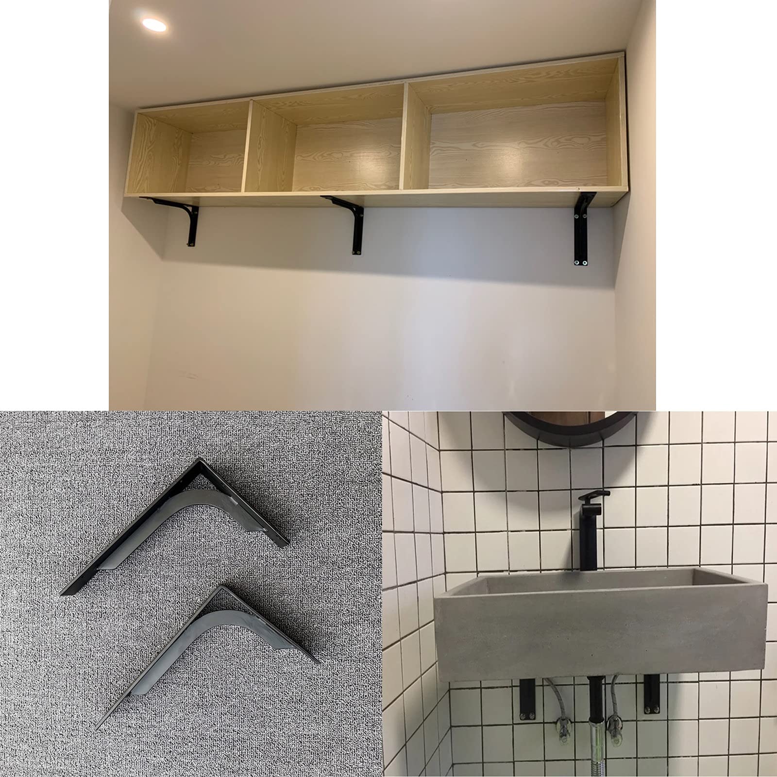 LIGUOYI Schwerlast-Konsole, Schwimmende Regalhalterung, 2 Stück Regalhalterung Unsichtbar, Wandmontage, 90 Grad Winkel, Bodenträger Wandregal Mit Schrauben, Regalwinkel Schwarz Metall