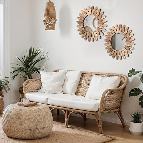 Miniatura 4 de Beeveer Espejo de pared bohemio de 3 piezas, espejo de madera rústica de 12 pulgadas, espejo de pared rústico, decoración de habitación, espejos