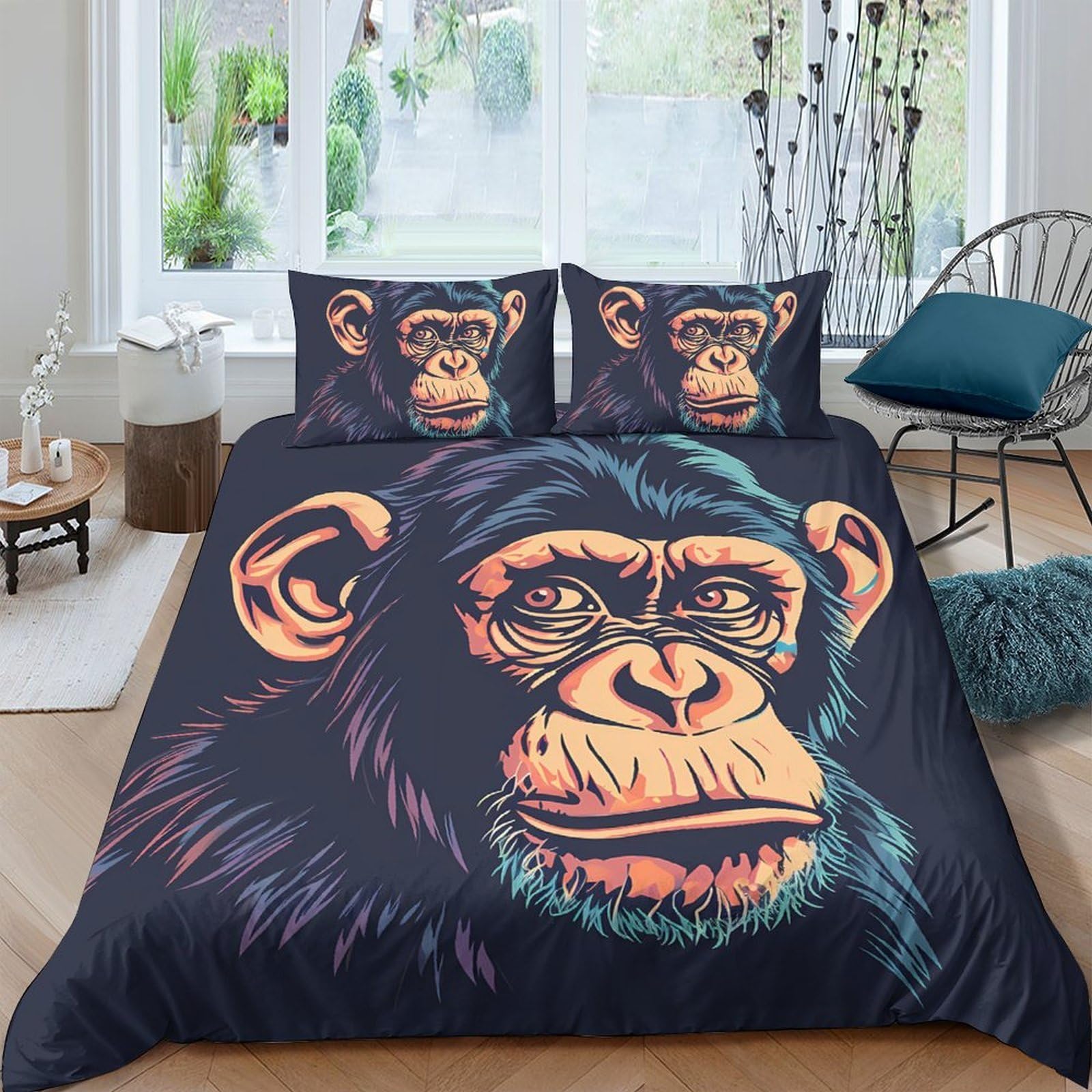 Ctjqhvkz Style-8 3D Printed Artistic Chimpanzee Fitted Sheet Microfiber Soft Bed Cover For Bedroom Dorm Mattress Protection Decor Single（135X200cm）