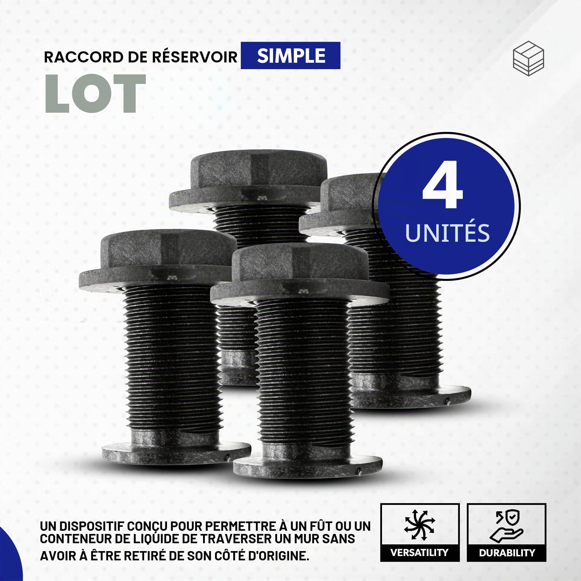 DOJA Barcelona | Passe Paroi | Raccord Mâle Ø 40mm 1 1/4" | Pack 4 | en Plastique | Passe Cloison | pour Recuperateur d Eau de Pluie, Cuve, FUT Plastique, Passe Cloison Raccord Cuve, Citerne Eau