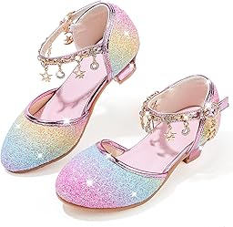 Chaussure Princesse Fille Paillettes Déguisement Talon Haut Cosplay Mariage Noël Anniversaire Cérémonie Fête Danseuses Ballerines Sandale Crystal Bling