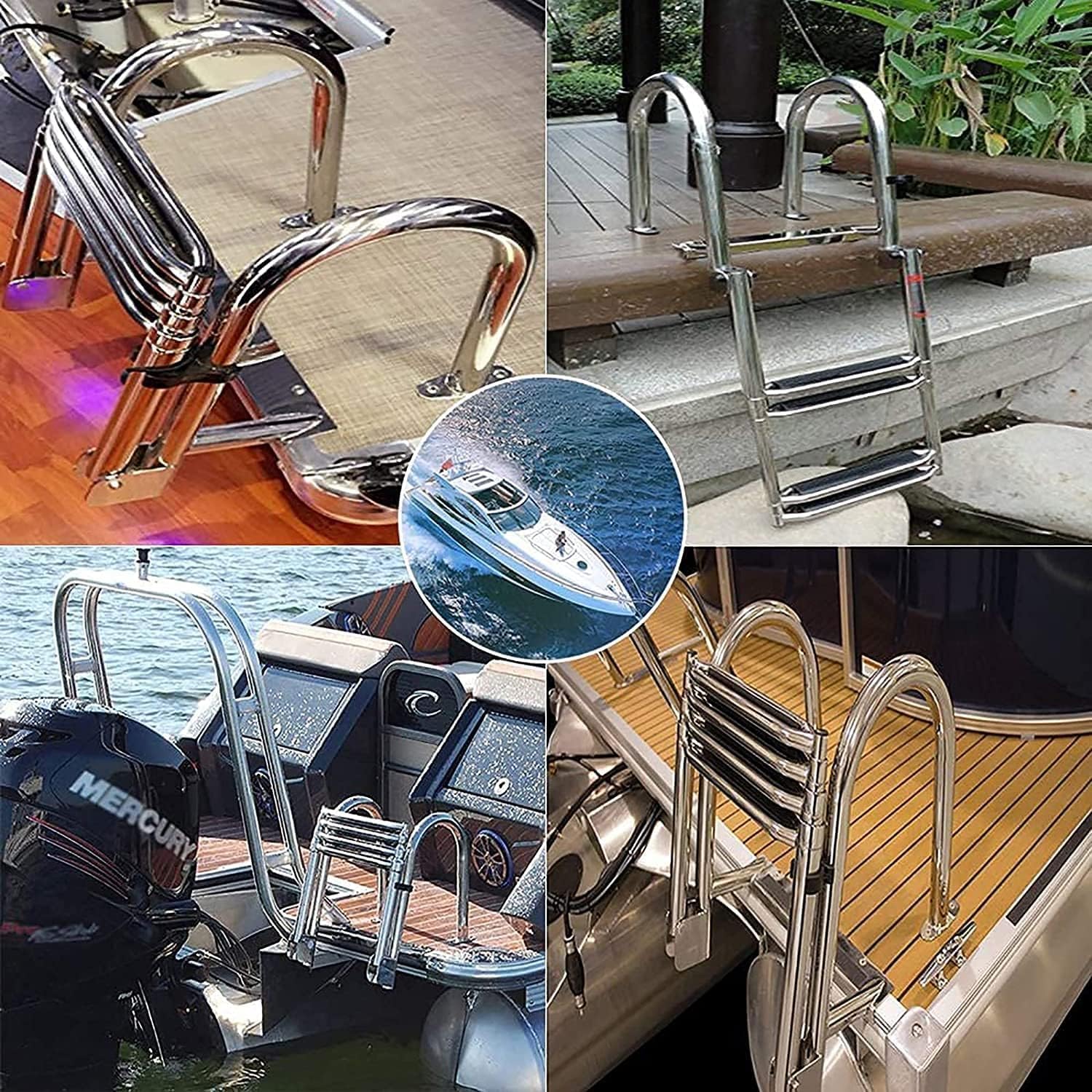 Scala di varo per Yacht, Scala per Barche a pontone a 4 gradini telescopica portante 440 libbre, scaletta Pieghevole per Barche a 4 sezioni, per Yacht Marino/Piscina