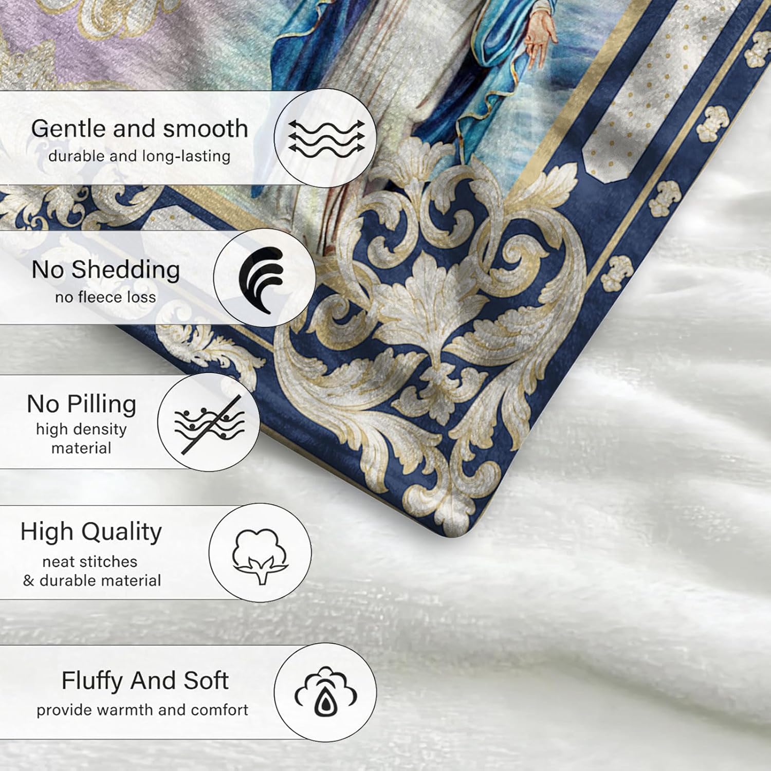 Virgin Mary Blanket Microfiber Our Lady of Guadalupe Throw Blanket Warm Cozy Flannel Prayer Christian Blankets for Women Religious Catholic Gifts for Women Man 51'' x 59'' (Virgen Maria 01) - Image 4