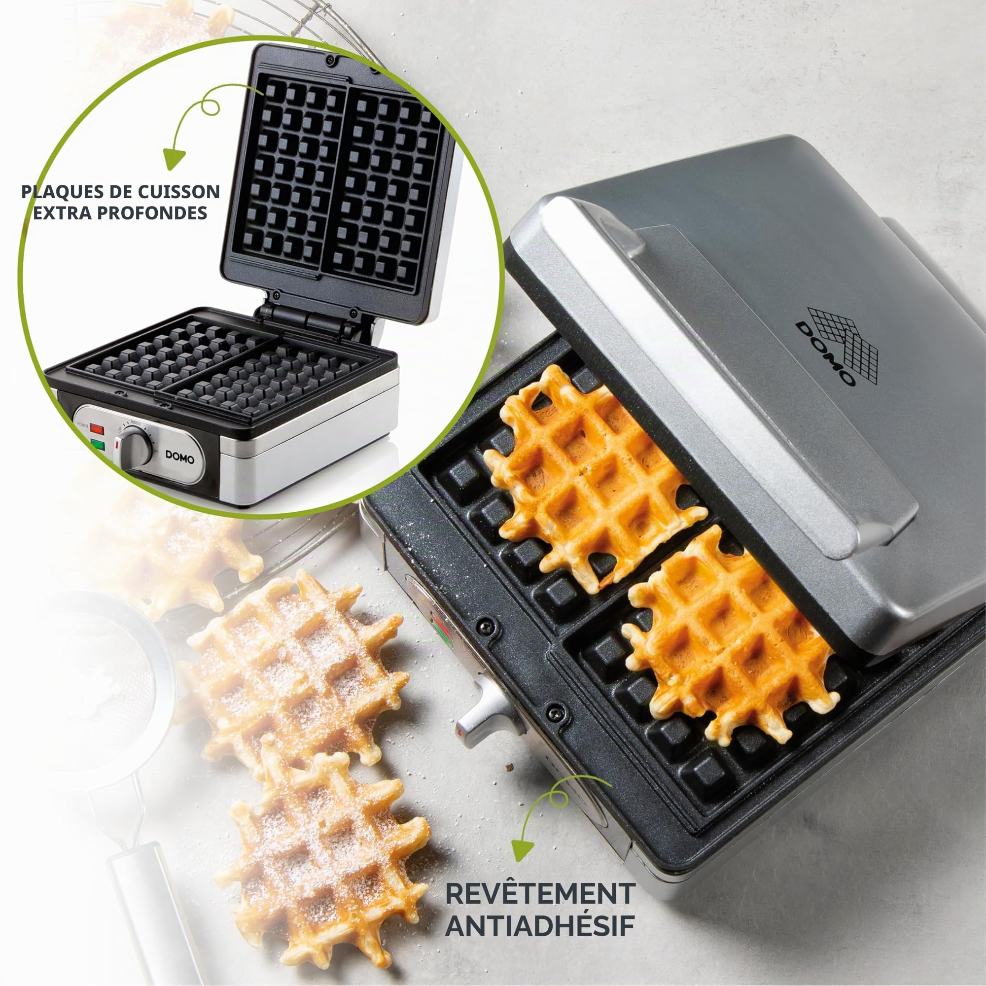 DOMO DO9047W Gaufrier - Appareil à gaufres - Gaufres rectangulaires 4x7-1400W - Inox