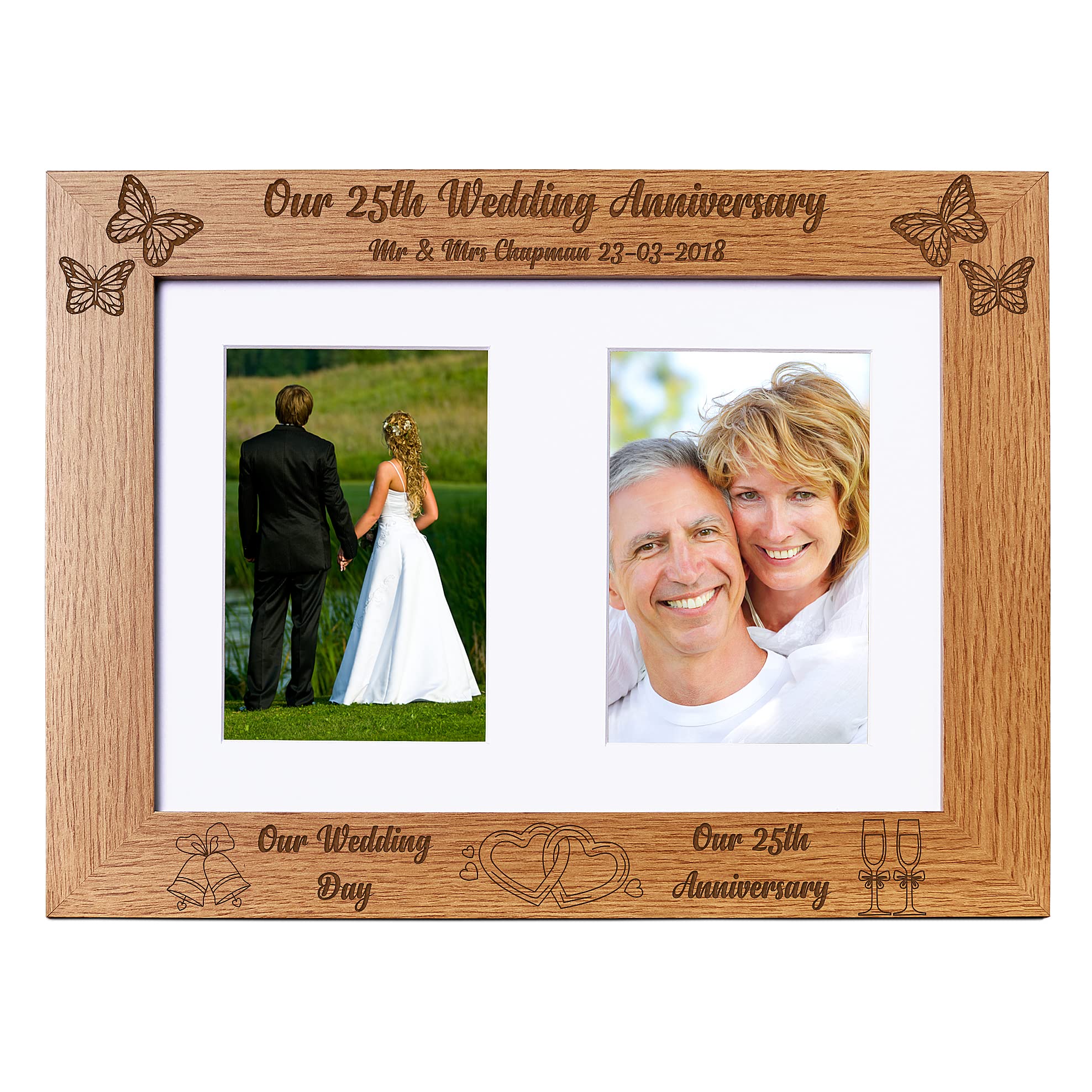Ukgiftstoreonline Personalised Our 25Th Anniversary Double Wooden Photo Frame Gift
