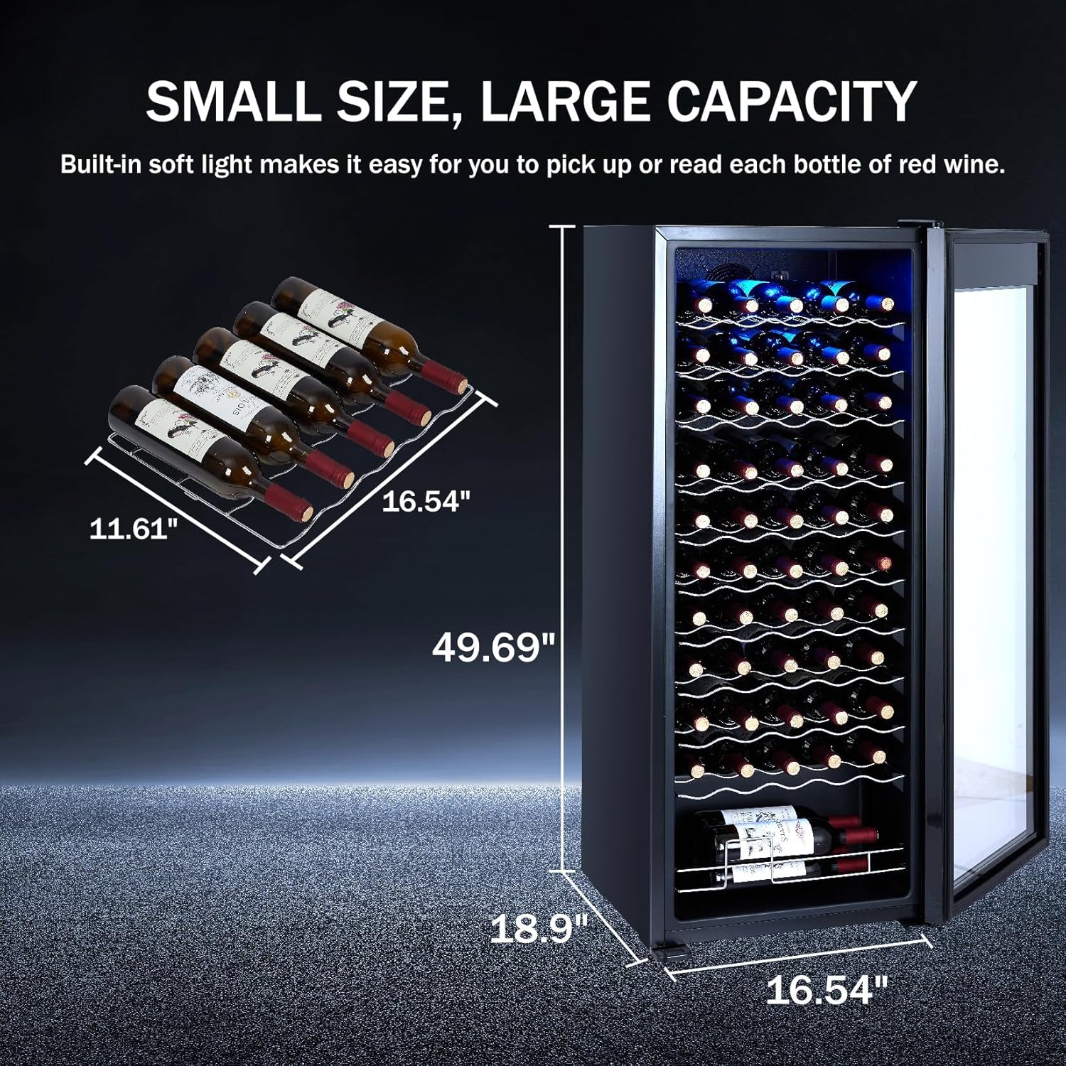 55 Bottle Wine Cooler Refrigerator, Built-in or Freestanding Wine Cellar with Digital Temperature Control, UV Glass Door, Safety Lock, Slide-Out Racks, Quiet Wine Fridge for Red White Champagne Beer