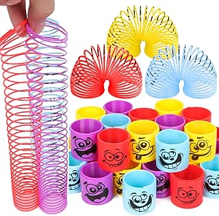 PROLOSO 48 Pcs Rainbow Spring Toy Assortment Bulk Plastic Magic Coil Springs with Smile Face for Boys Girls Gift