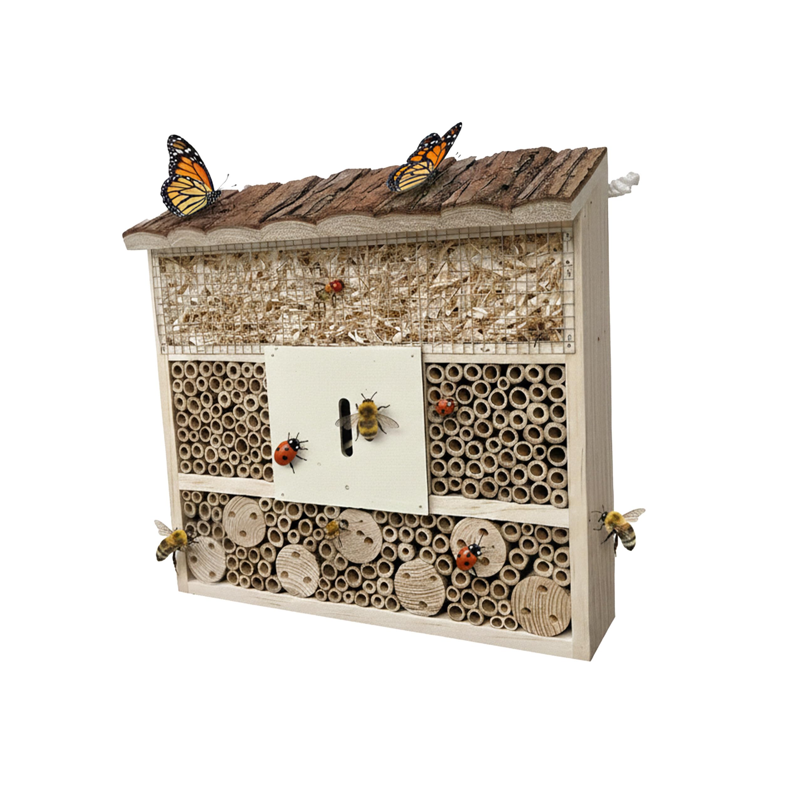 Relaxdays Hôtel à Insectes en Bois, 28x30x10 cm, à Suspendre, abri Abeilles Sauvages, Jardin & Balcon, Naturel