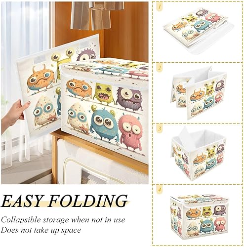 Miniatura 4 de Little Monster on White - Cubos de almacenamiento plegables vintage con tapas, cestas de almacenamiento para armario, organizador de almacenamiento,